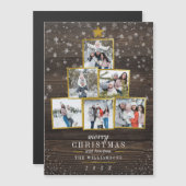 Rustikales Holz und goldenes Foto Rahmen Weihnacht Magnetkarte (Vorne/Hinten)