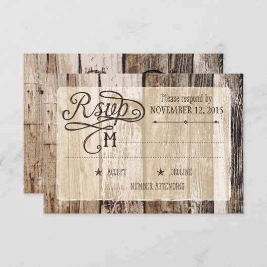 Rustikales Holz und Herz-Entzücken RSVP-Karte RSVP Karte (Vorne/Hinten)