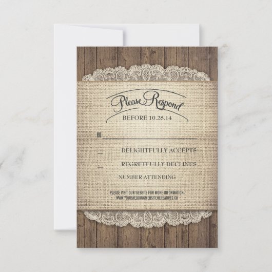 Rustikales Holz und Hochzeitskarten RSVP Karte (Vorderseite)