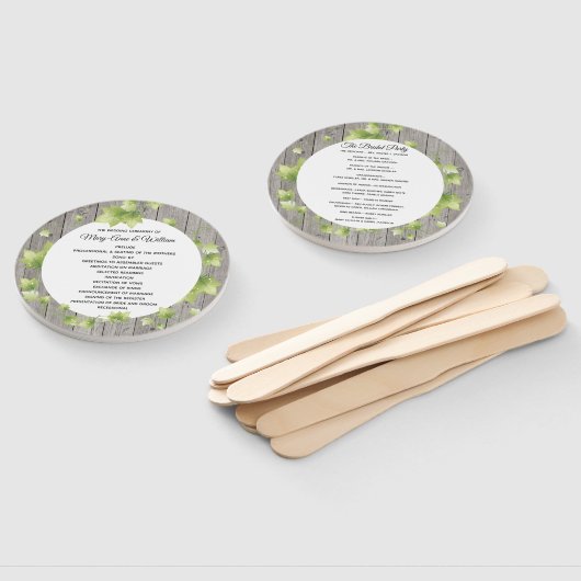 Rustikales Holz- und Ivy-Hochzeitsprogramm Fächer (Non-assembled)