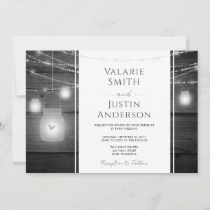 Rustikales Holz und Jar Lights Hochzeitseinladung Einladung
