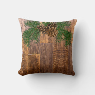 Rustikales Holz und Kiefernzapfen Kissen