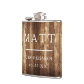 Rustikales Holz- und Lampenfeuer Brautparty-Team G Flachmann (Links)