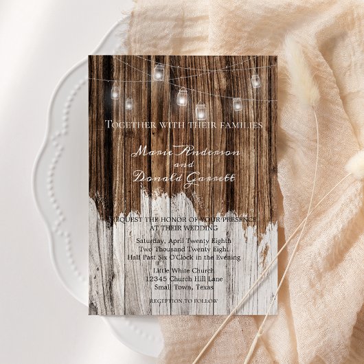 Rustikales Holz und Lanterns Hochzeit Einladung