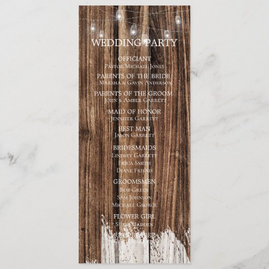 Rustikales Holz und Lanterns Hochzeit Programm (Rückseite)