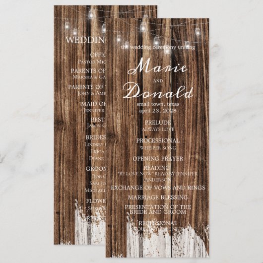 Rustikales Holz und Lanterns Hochzeit Programm (Vorne/Hinten)