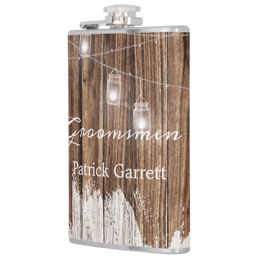 Rustikales Holz und Laternen Flachmann (Links)