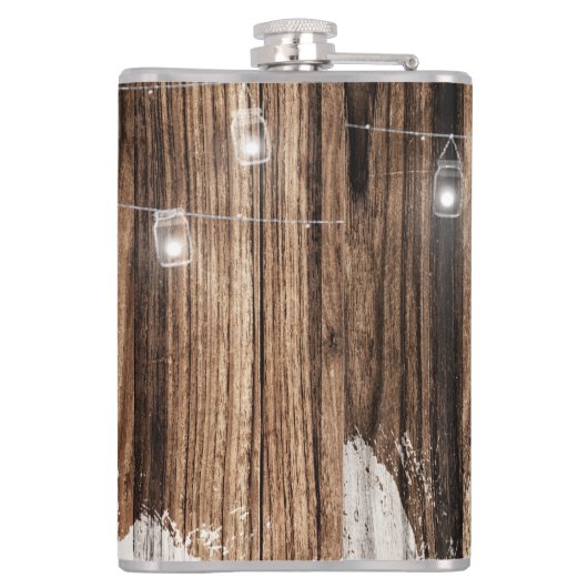 Rustikales Holz und Laternen Flachmann (Rückseite)