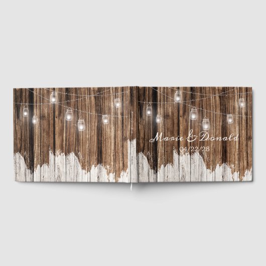Rustikales Holz und Laternen Gästebuch (Voll)