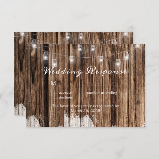 Rustikales Holz und Laternen RSVP Karte (Vorne/Hinten)