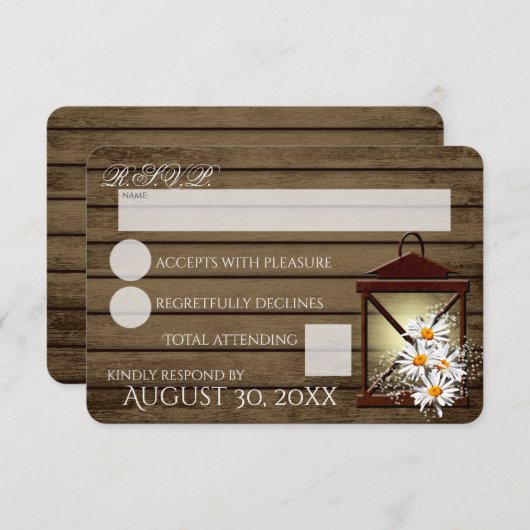 Rustikales Holz und Laternenreaktion RSVP Karte (Vorne/Hinten)