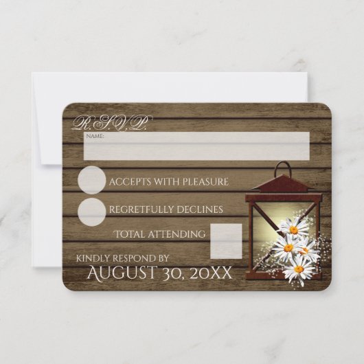 Rustikales Holz und Laternenreaktion RSVP Karte (Vorderseite)