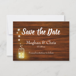 Rustikales Holz und Leuchten Save the Date Karte
