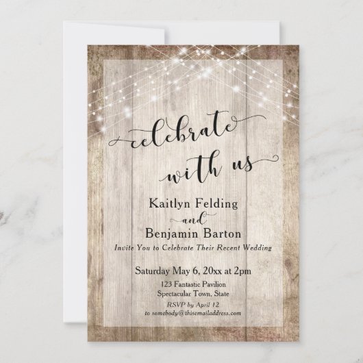 Rustikales Holz und Licht feiern mit unserem Empfa Einladung (Vorderseite)