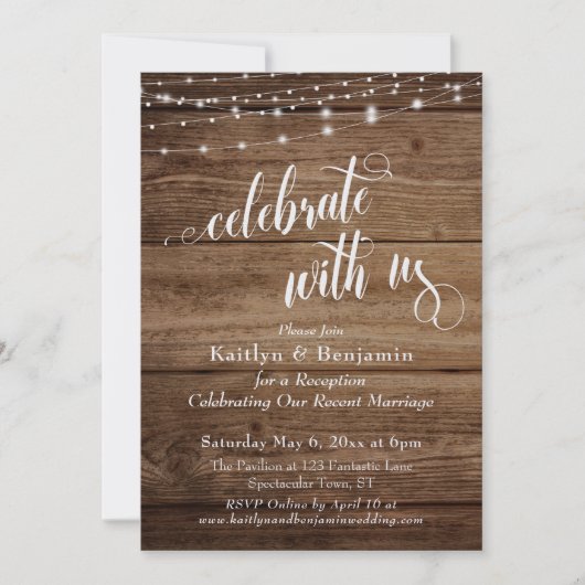 Rustikales Holz und Licht feiern mit unserem Empfa Einladung (Vorderseite)
