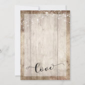 Rustikales Holz und Licht nach dem Empfang glückli Einladung (Rückseite)