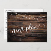 Rustikales Holz und Lichter auf Hochzeit verschobe Postkarte (Vorne/Hinten)