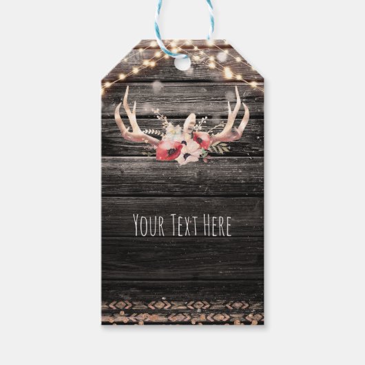 Rustikales Holz und Lichter Blumenantler Boho Chic Geschenkanhänger (Vorderseite)