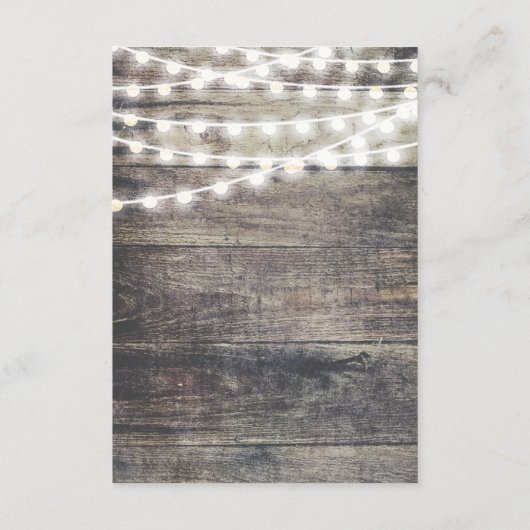 Rustikales Holz und Lichter Hochzeitsempfang Begleitkarte (Rückseite)