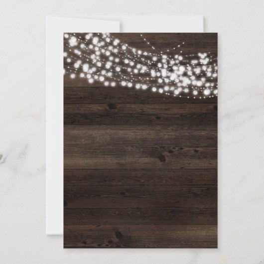 Rustikales Holz und Lichter - Hochzeitskarte aufge Einladung (Rückseite)