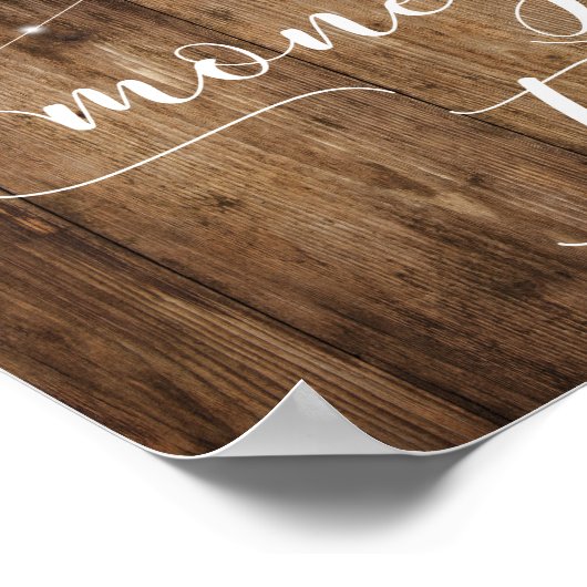 Rustikales Holz und Lichter Hochzeitszettel Poster (Ecke)