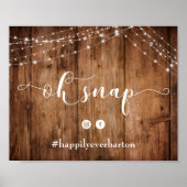 Rustikales Holz und Lichter Oh Snap Wedding Hashta Poster (Vorne)