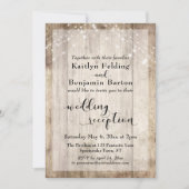 Rustikales Holz und Lichtgestecke Hochzeitsempfang Einladung (Vorderseite)