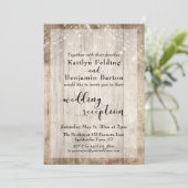 Rustikales Holz und Lichtgestecke Hochzeitsempfang Einladung (Stehend Vorderseite)