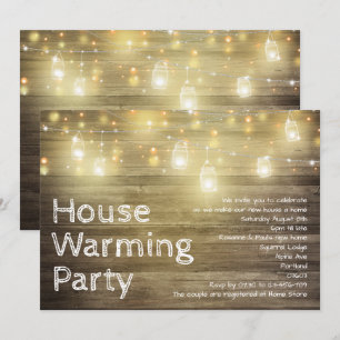 Rustikales Holz und Lights Garden Party Erwärmung Einladung