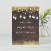 Rustikales Holz und Mason Jar Lights Babydusche Einladung (Stehend Vorderseite)