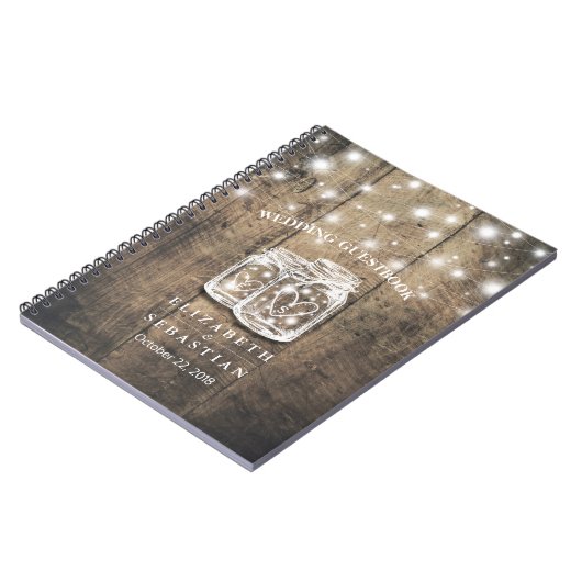 Rustikales Holz und Mason Jar Lights Hochzeitsbuch Notizblock (Linke Seite)