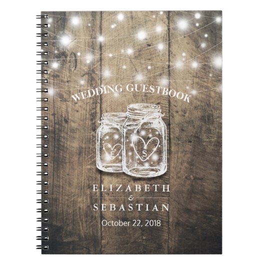 Rustikales Holz und Mason Jar Lights Hochzeitsbuch Notizblock (Vorderseite)