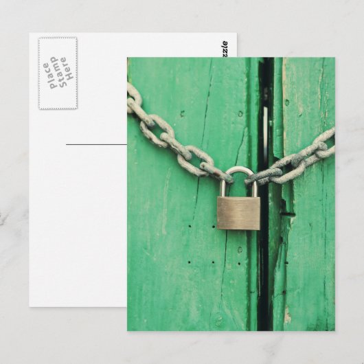 Rustikales Holz und Padlock Postkarte (Vorne/Hinten)
