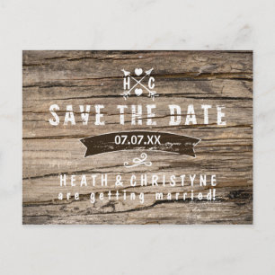 Rustikales Holz und Pfeile "SAVE THE DATE" Postkar Ankündigungspostkarte