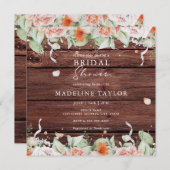 Rustikales Holz und Pfirsichviertel Brautparty Einladung (Vorne/Hinten)