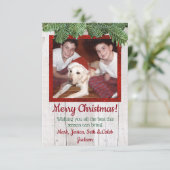 Rustikales Holz und Pine Foto Weihnachtskarte Einladung (Stehend Vorderseite)
