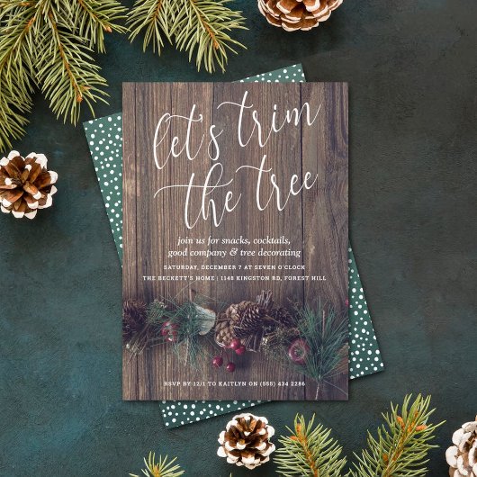 Rustikales Holz- und Pinienbäume Party Einladung