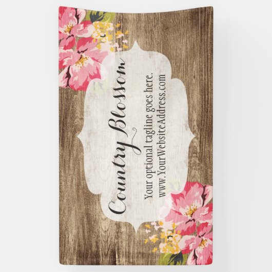 Rustikales Holz und Pink Hibiskus Blume Land Banner (Vertikal)