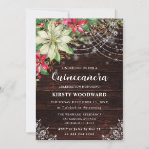 Rustikales Holz und Poinsettia Quinceanera Einladung