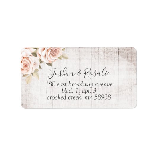 Rustikales Holz und romantische Rose Shabby Chic Adressaufkleber (Vorne)