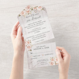 Rustikales Holz und romantische Rose Shabby Chic H All In One Einladung