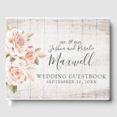 Rustikales Holz und romantische Rose Shabby Chic H Gästebuch (Vorderseite)