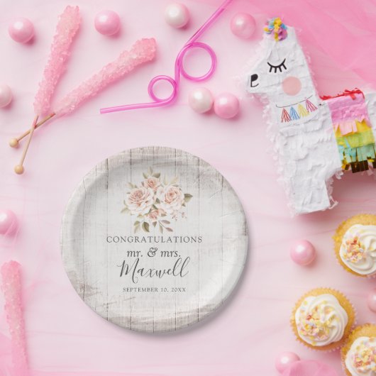 Rustikales Holz und romantische Rose Shabby Chic H Pappteller (Party)