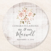 Rustikales Holz und romantische Rose Shabby Chic H Runder Pappuntersetzer (Vorderseite)