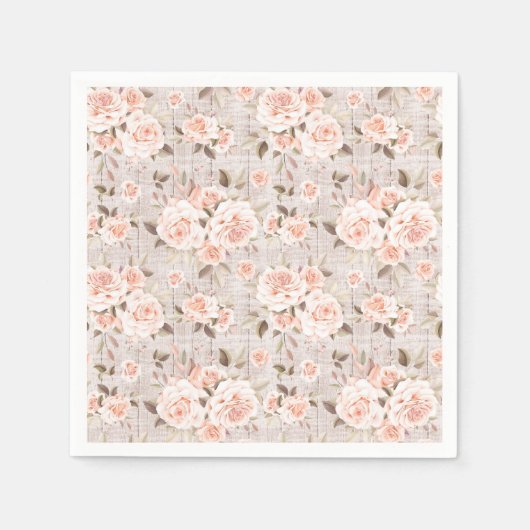 Rustikales Holz und romantische Rose Shabby Chic H Serviette (Vorderseite)