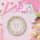 Rustikales Holz und rosa Blume Kuchen Papier Telle Pappteller (Party)