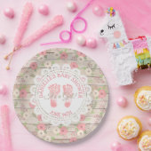 Rustikales Holz und rosa Blume Papier Teller (Party)