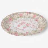 Rustikales Holz und rosa Blume Papier Teller (Schrägansicht)