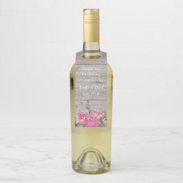Rustikales Holz und rosa Blume Wein Flasche Gefall Flaschenanhänger