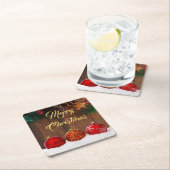 Rustikales Holz und rote Berries Weihnachten Rechteckiger Pappuntersetzer (Vor Ort)